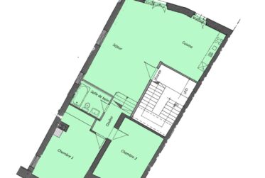 3 Rooms Flat, Flat with front and rear views